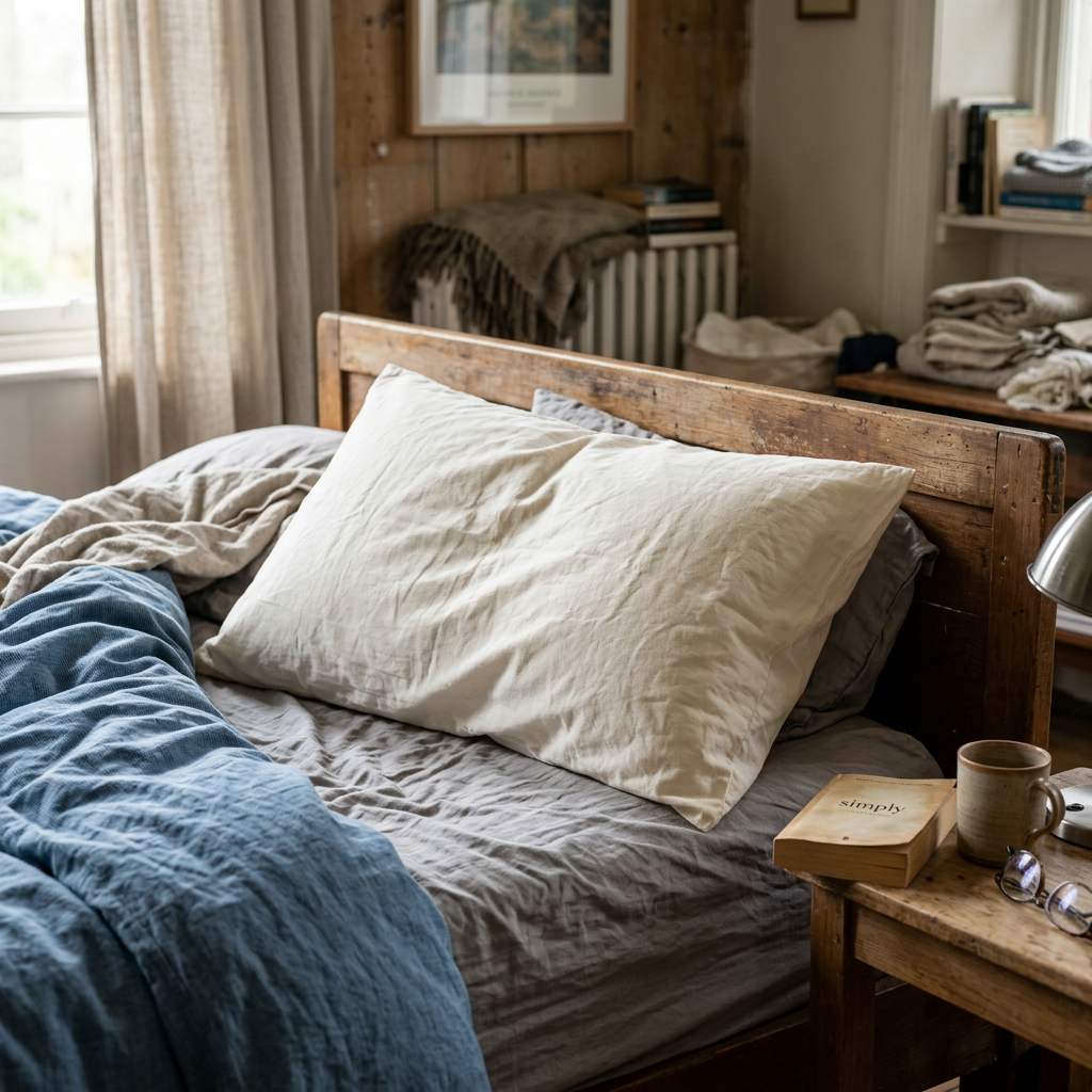 Ivory pillowcase in an everyday bedroom setting
