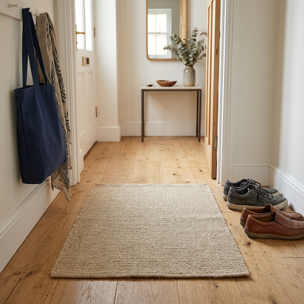 Beige floor mat in an everyday entryway setting
