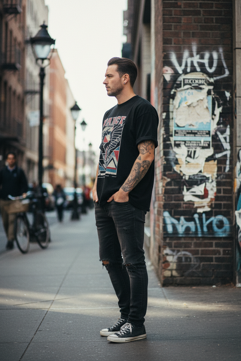 Black Graphic Print Tee lifestyle side view