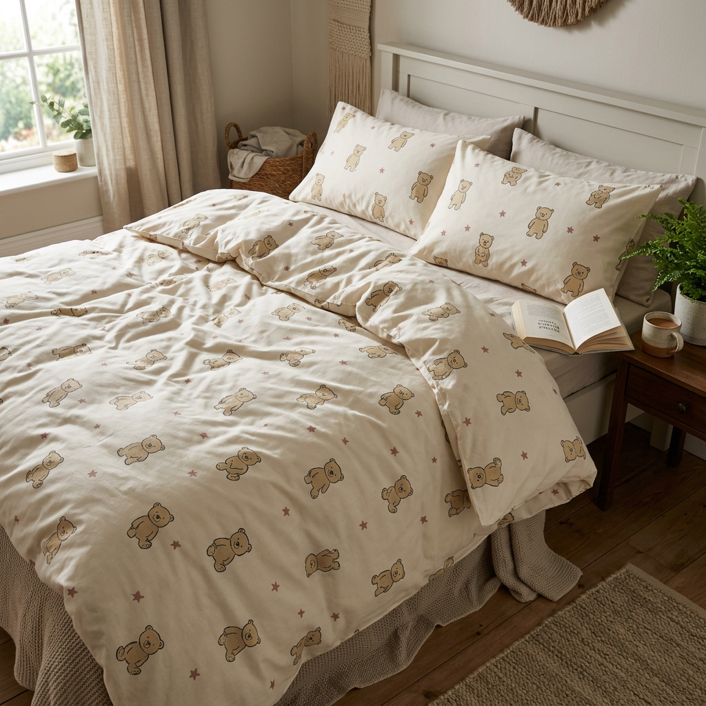 Cartoon duvet cover in an everyday bedroom setting